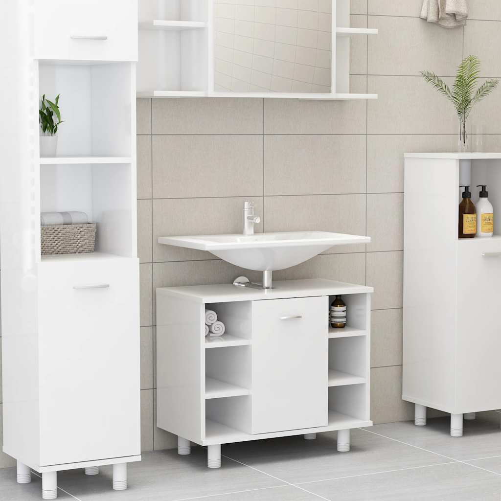 Bathroom Cabinet High Gloss White 60x32x53.5 cm Wood Material