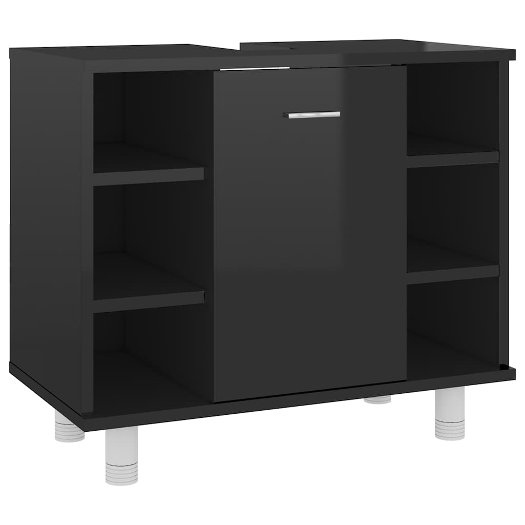 Bathroom Cabinet High Gloss Black 60x32x53.5 cm Wood Material