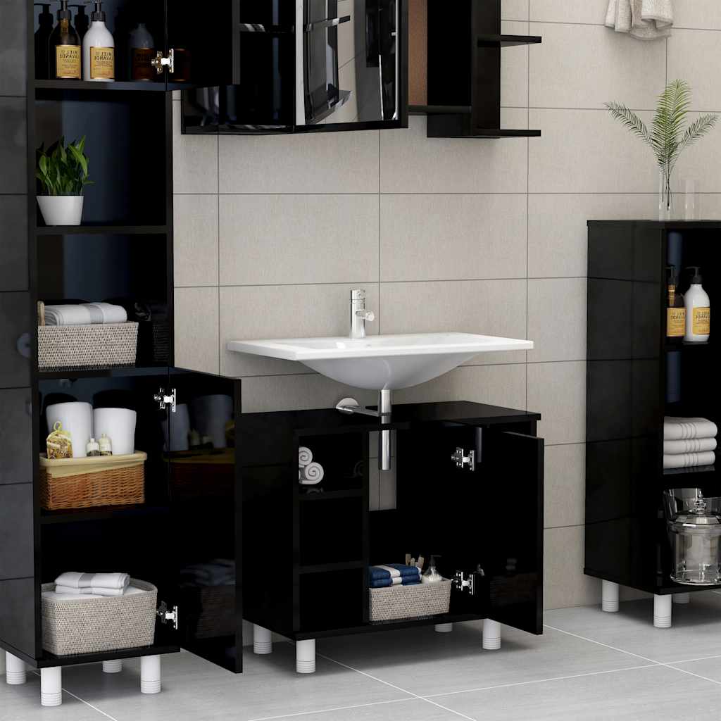 Bathroom Cabinet High Gloss Black 60x32x53.5 cm Wood Material