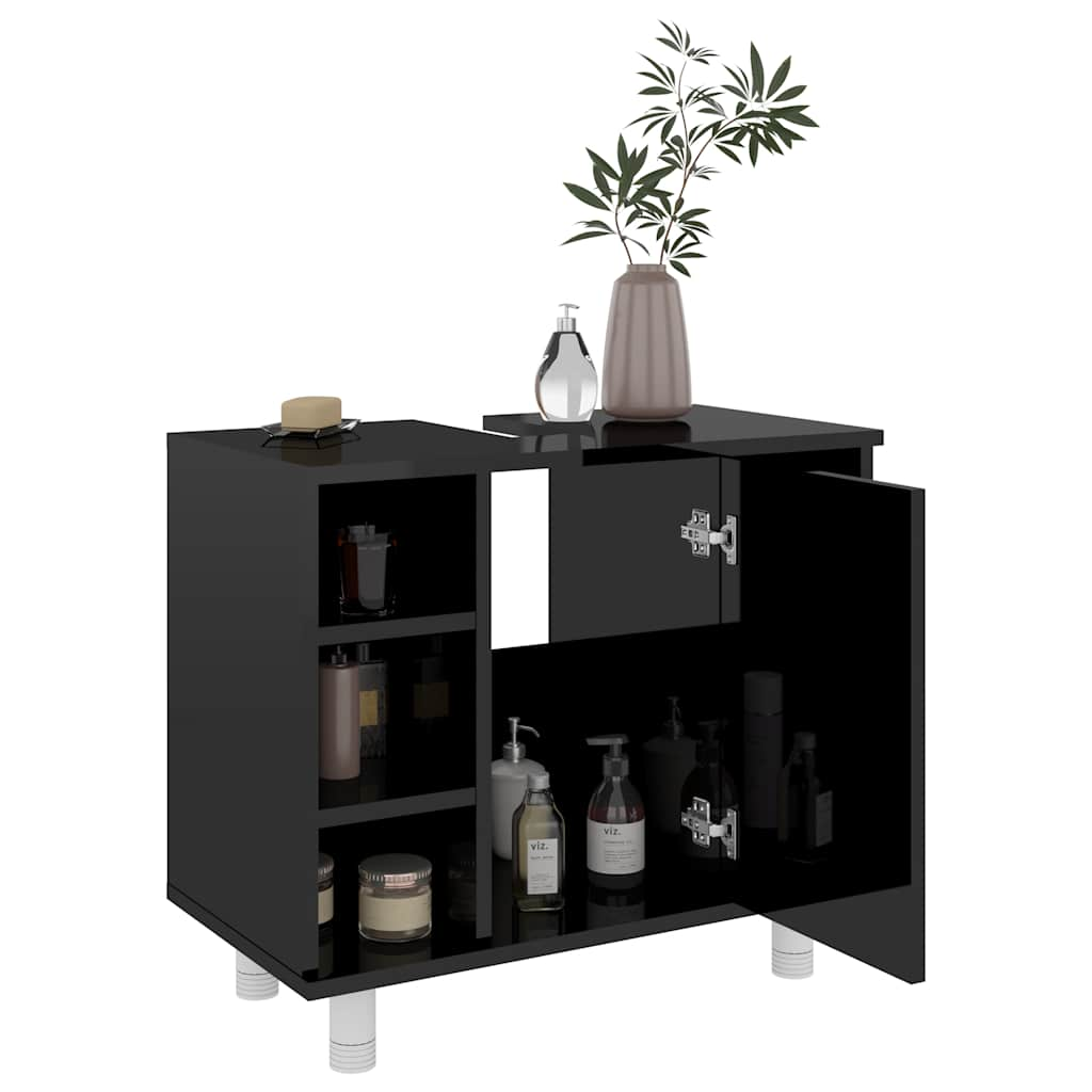 Bathroom Cabinet High Gloss Black 60x32x53.5 cm Wood Material