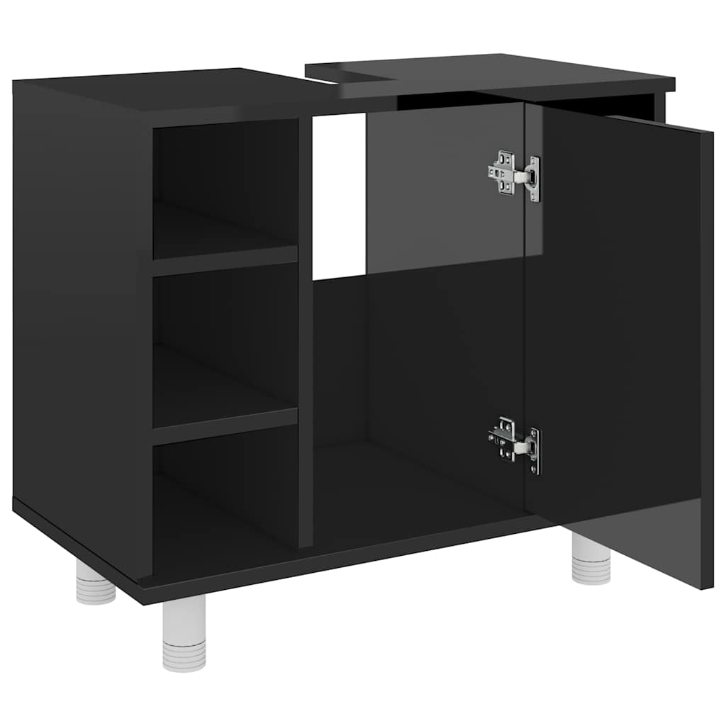 Bathroom Cabinet High Gloss Black 60x32x53.5 cm Wood Material