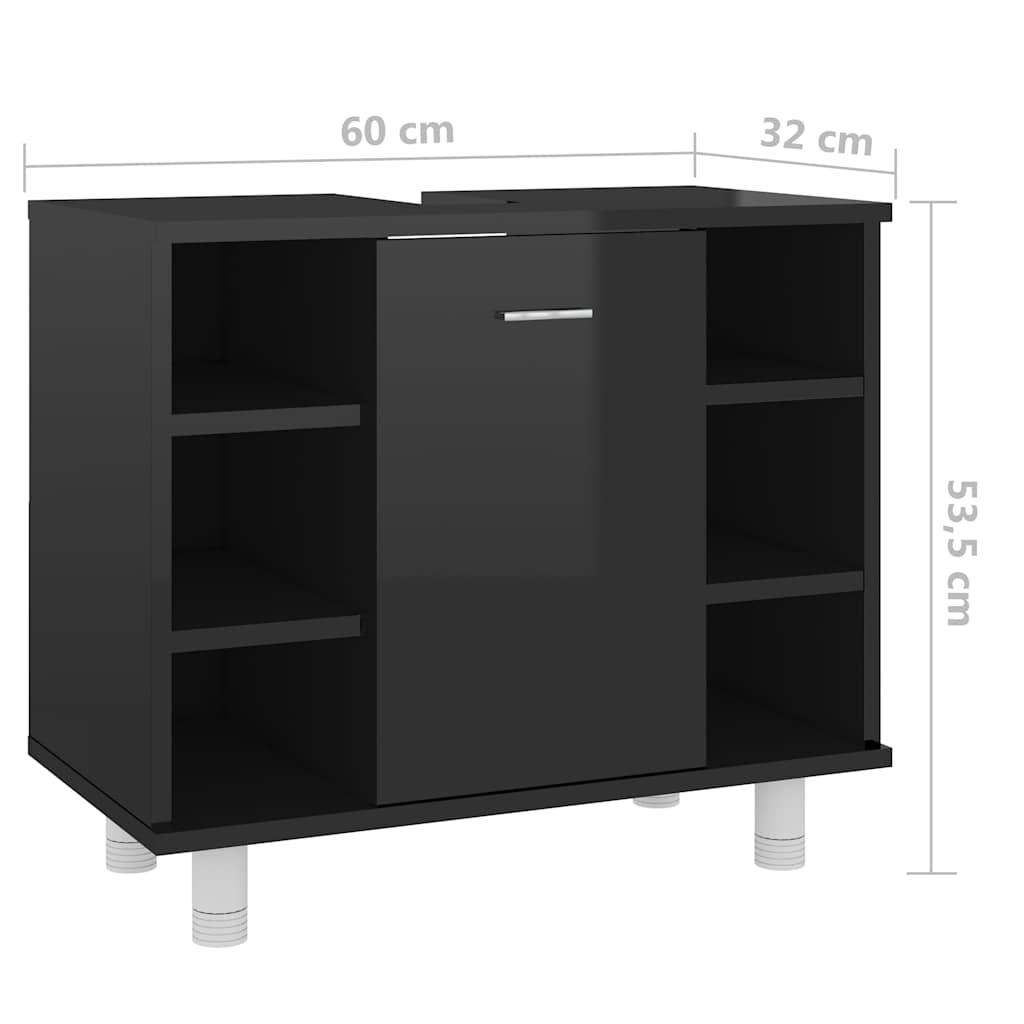 Bathroom Cabinet High Gloss Black 60x32x53.5 cm Wood Material