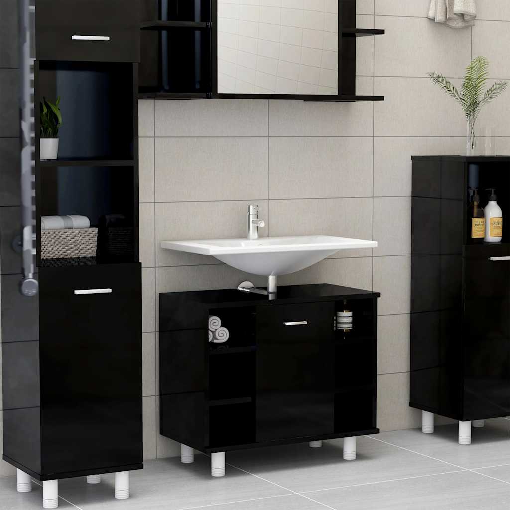 Bathroom Cabinet High Gloss Black 60x32x53.5 cm Wood Material