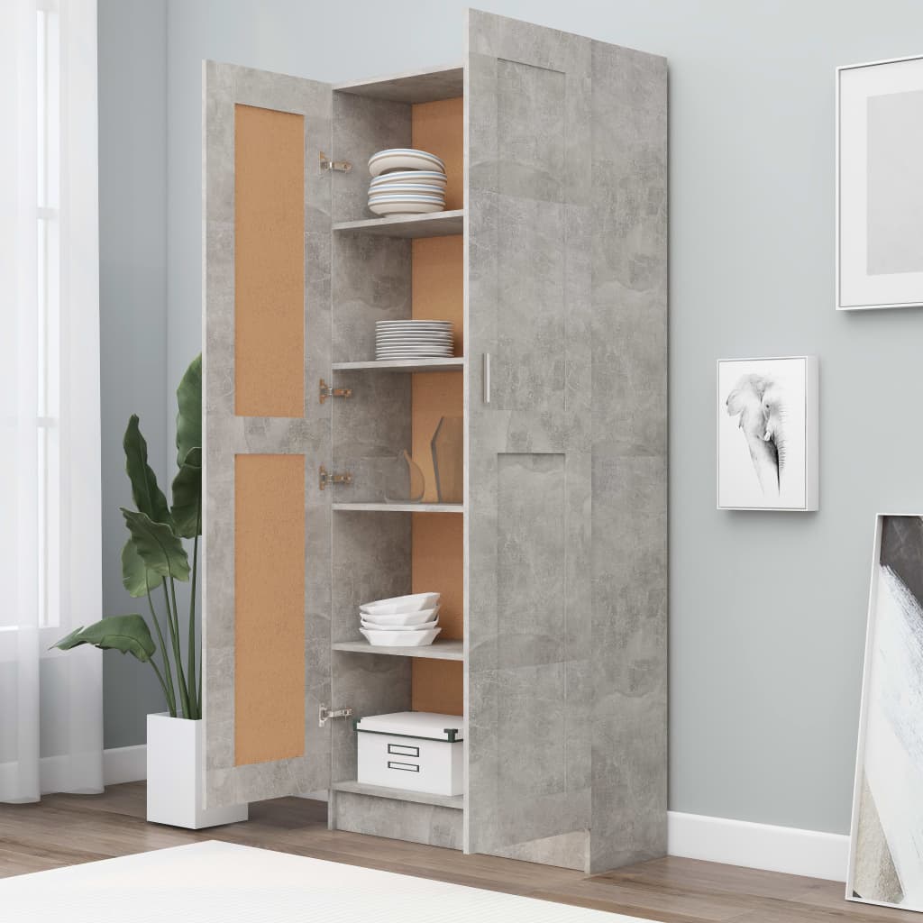 Bookcase Concrete Grey 82.5x30.5x185.5 cm Wood Material