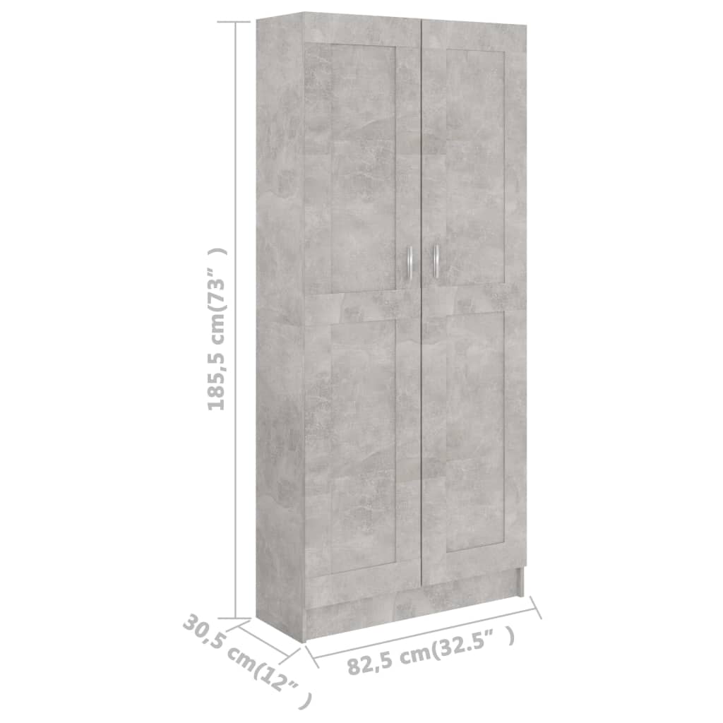 Bookcase Concrete Grey 82.5x30.5x185.5 cm Wood Material