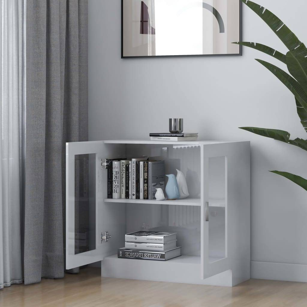 Display cabinet high-gloss white 82.5x30.5x80 cm wood material