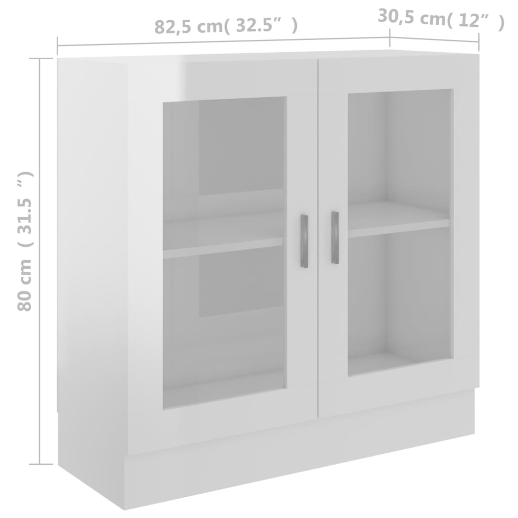 Display cabinet high-gloss white 82.5x30.5x80 cm wood material