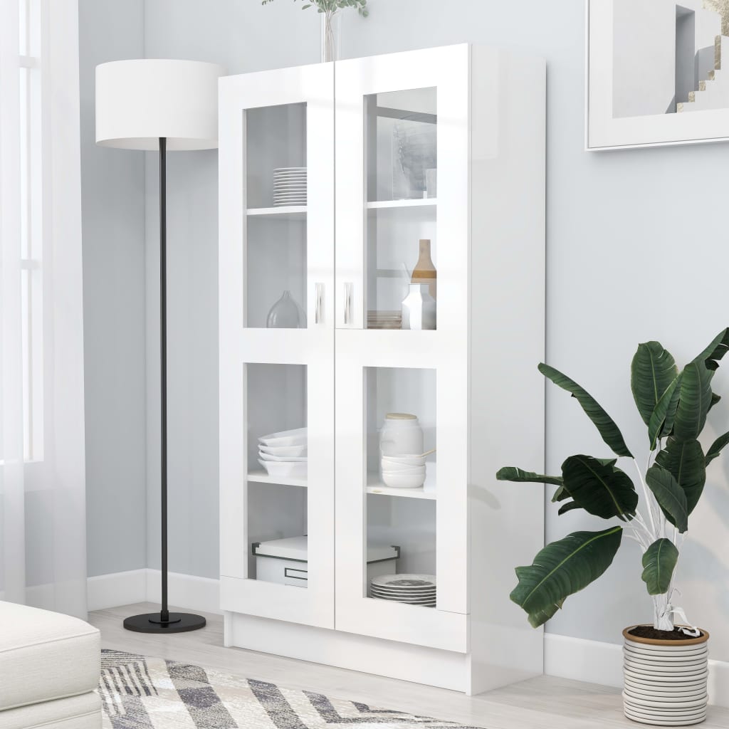 Display cabinet high-gloss white 82.5x30.5x150 cm wood material