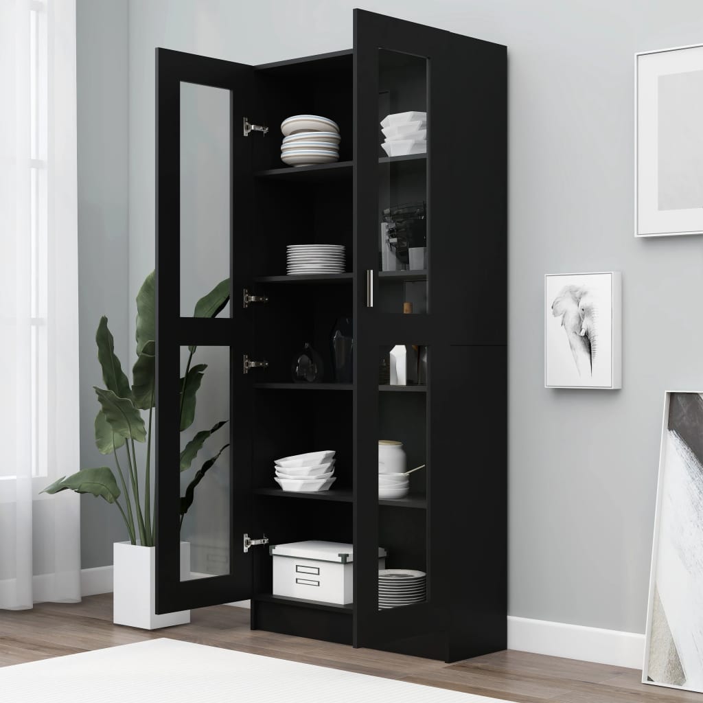 Display Cabinet Black 82.5x30.5x185.5 cm Wood Material