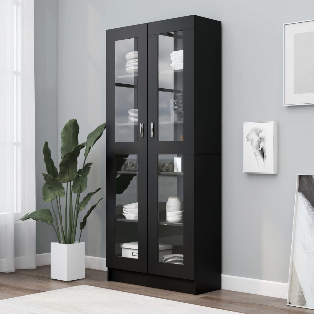 Display Cabinet Black 82.5x30.5x185.5 cm Wood Material