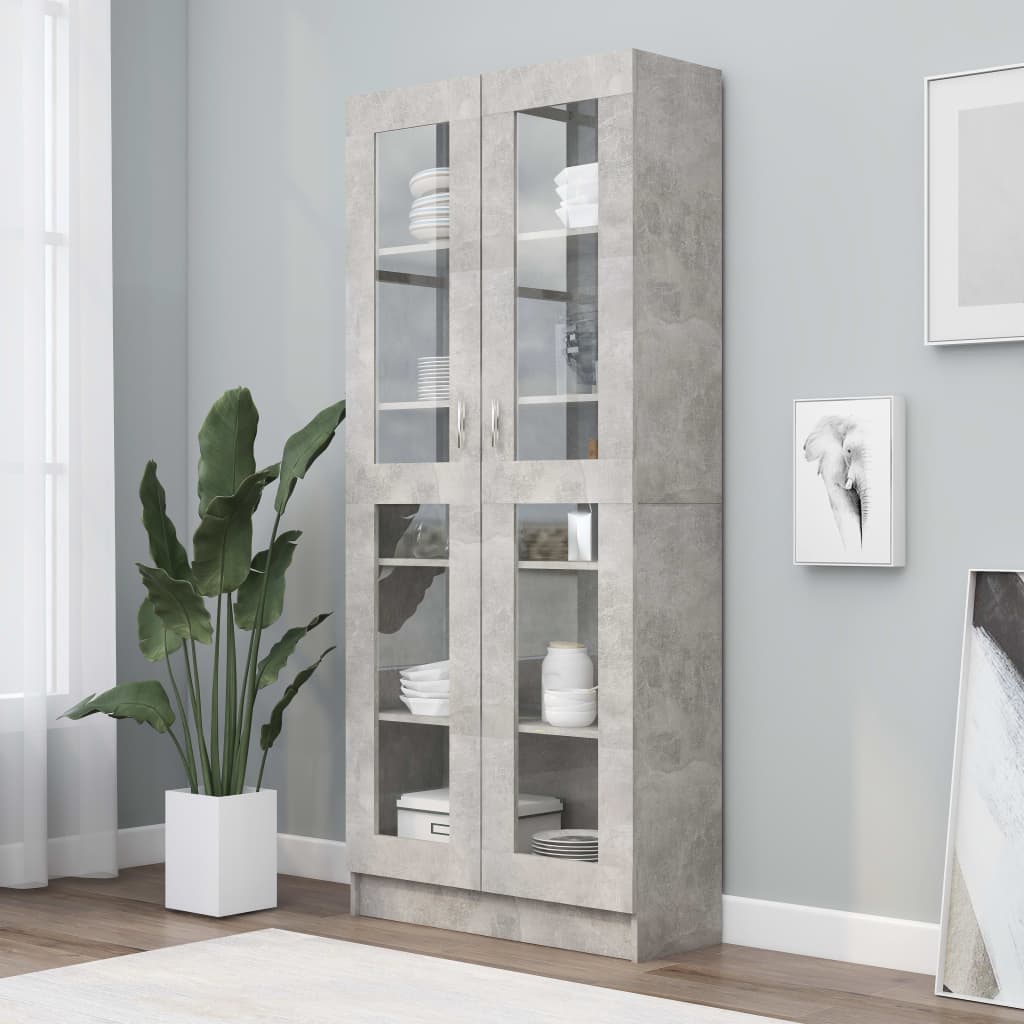 Display Cabinet Concrete Grey 82.5x30.5x185.5 cm Wood Material