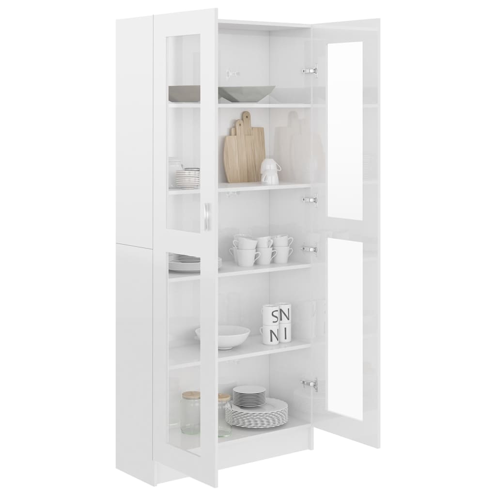 Display cabinet high-gloss white 82.5x30.5x185.5 cm wood material