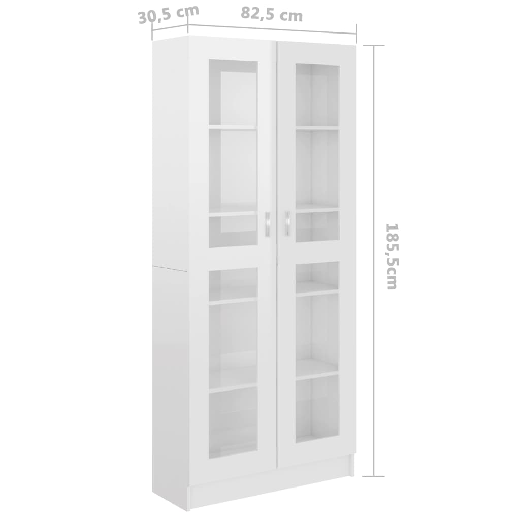 Display cabinet high-gloss white 82.5x30.5x185.5 cm wood material