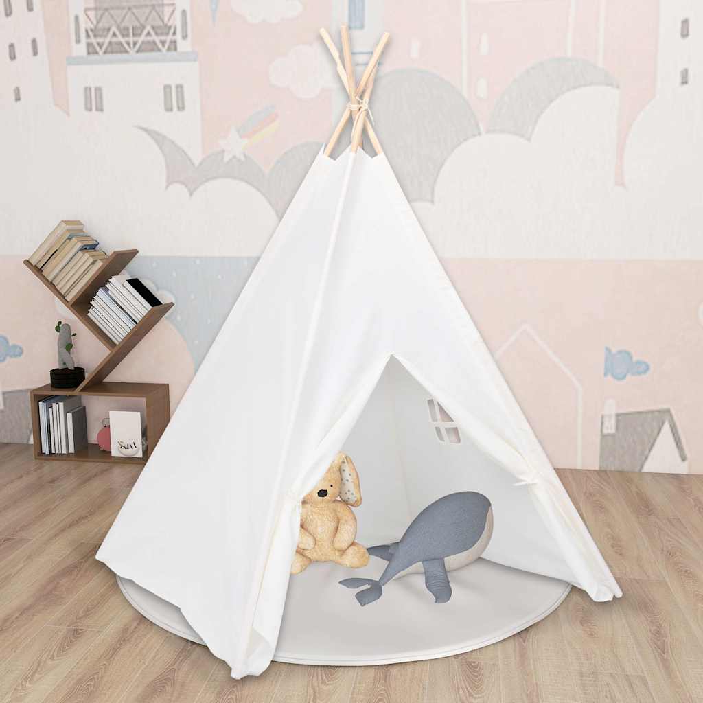 Children's Tipi Tent with Bag Peach Skin White 120x120x150 cm