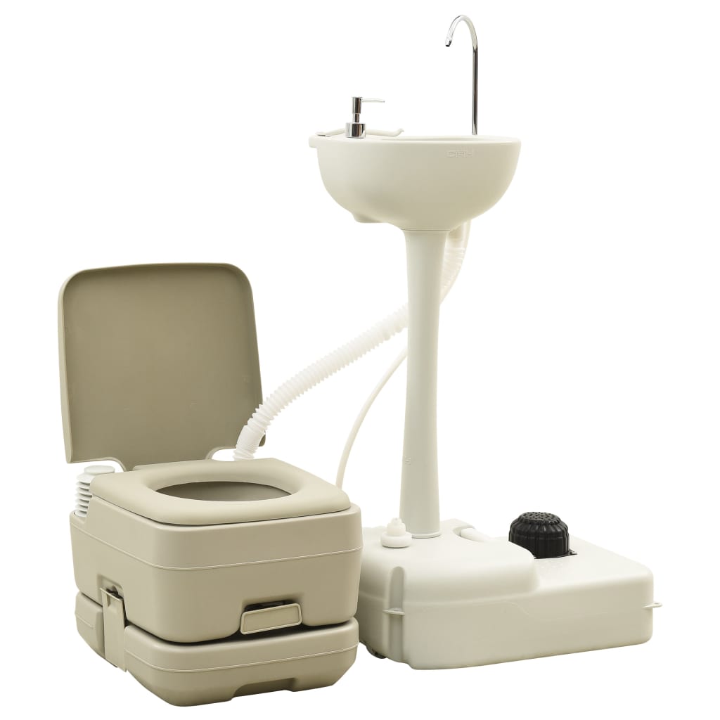 Camping Toilet 10+10L and Hand Wash Basin 20L Set Portable Gray