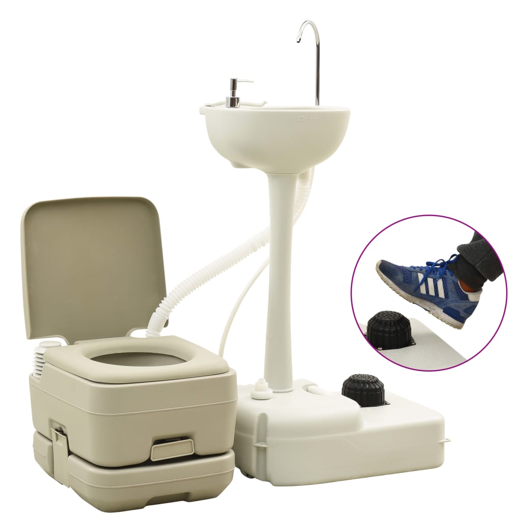 Camping Toilet 10+10L and Hand Wash Basin 20L Set Portable Gray