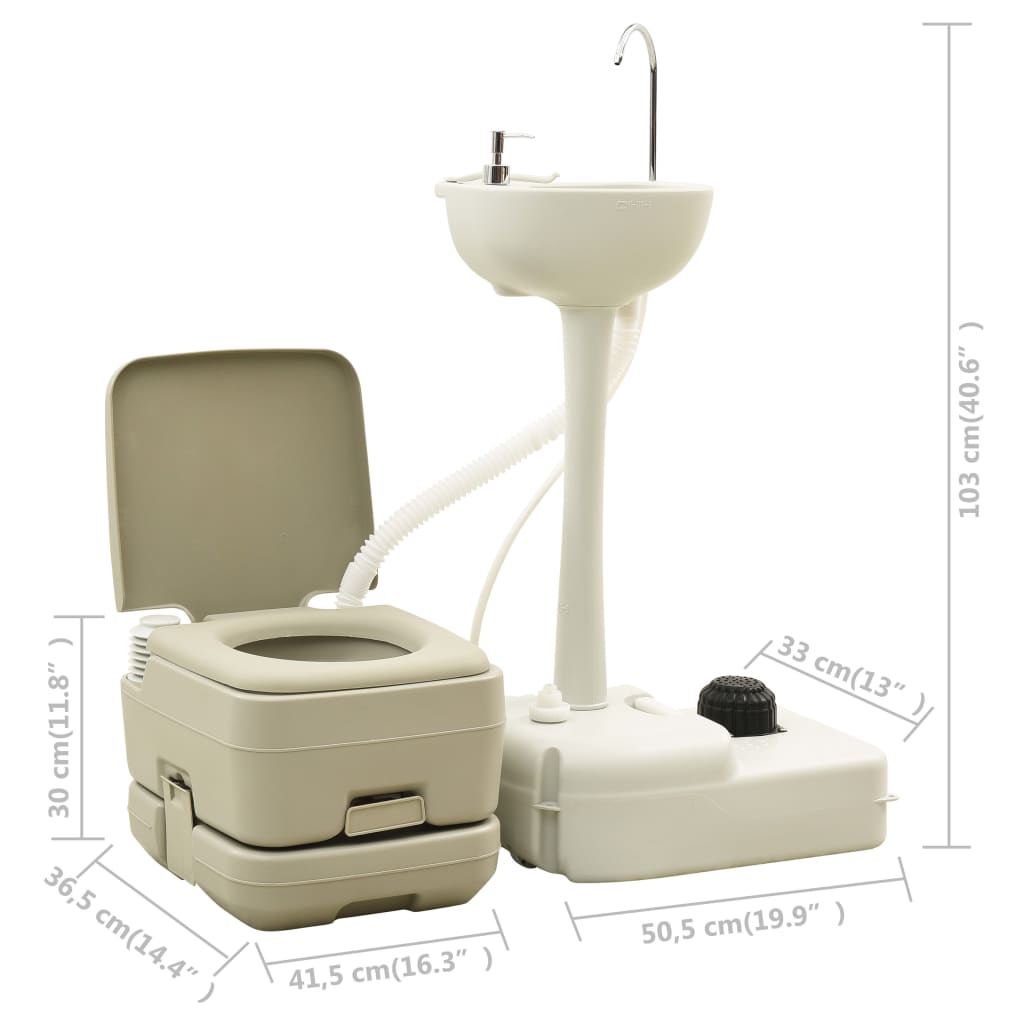 Camping Toilet 10+10L and Hand Wash Basin 20L Set Portable Gray