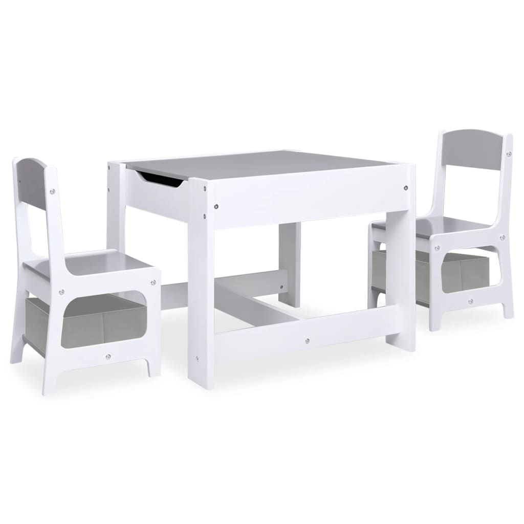 Children's Table with 2 Chairs White MDF