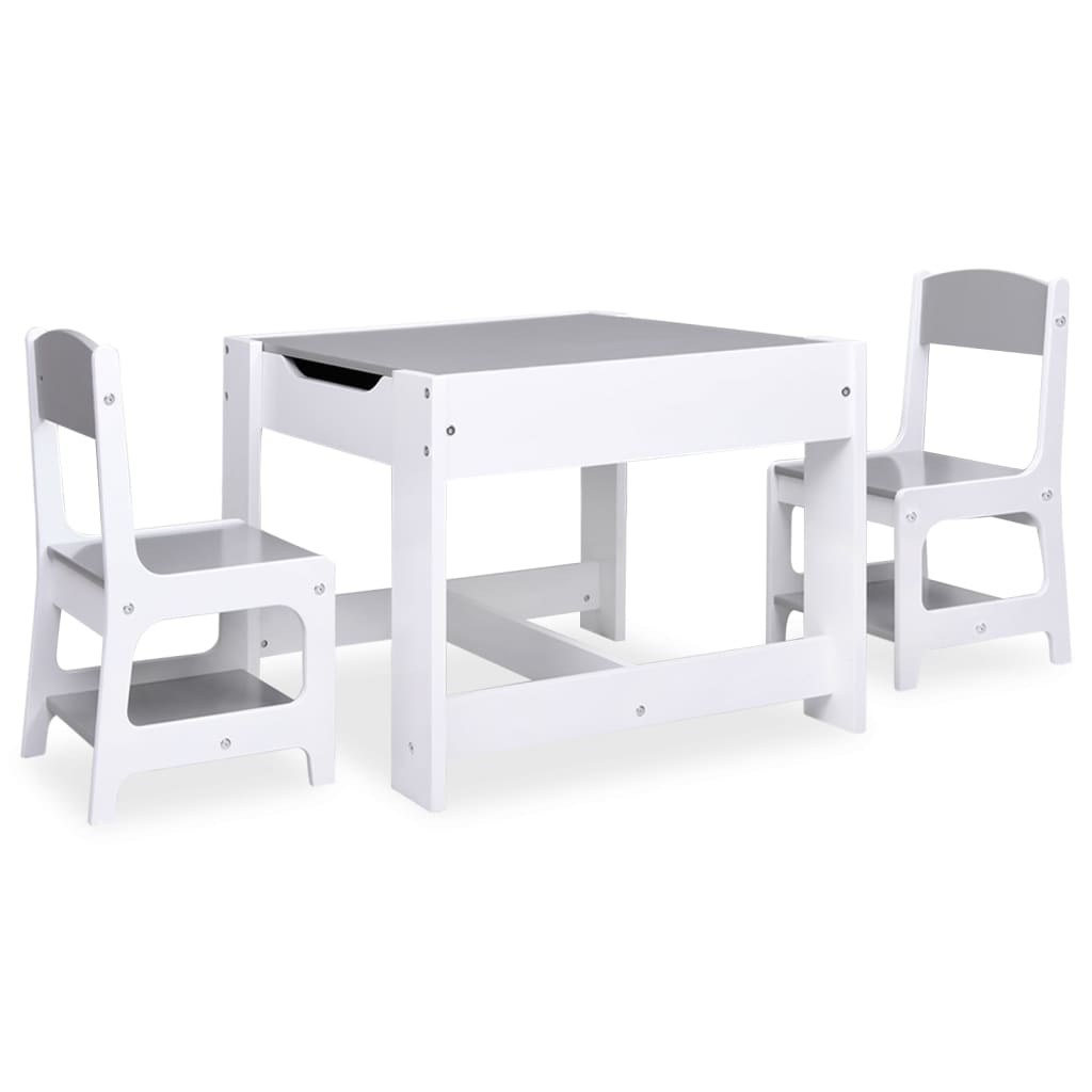 Children's Table with 2 Chairs White MDF