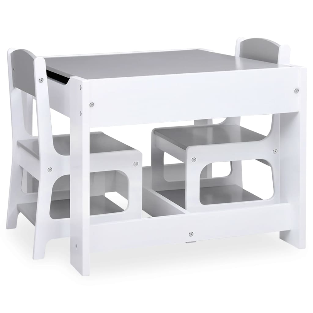 Children's Table with 2 Chairs White MDF