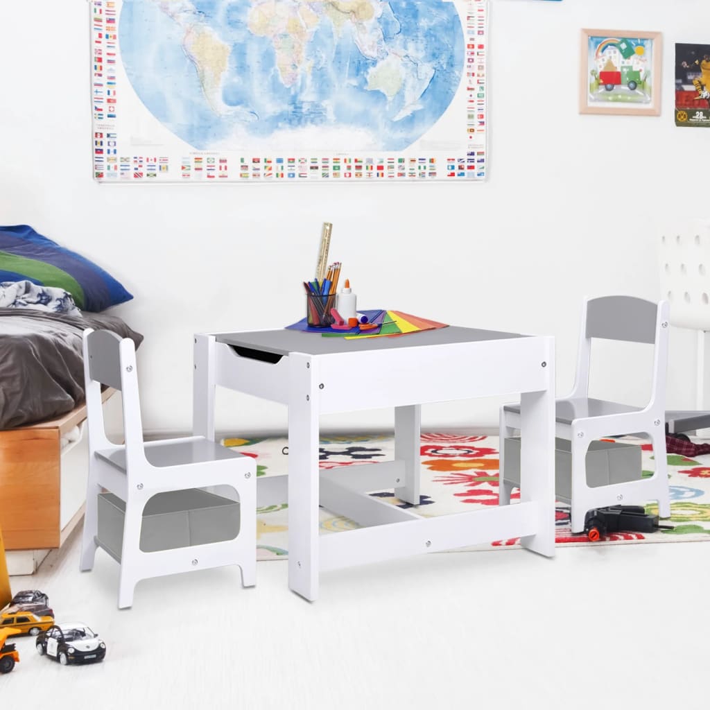 Children's Table with 2 Chairs White MDF