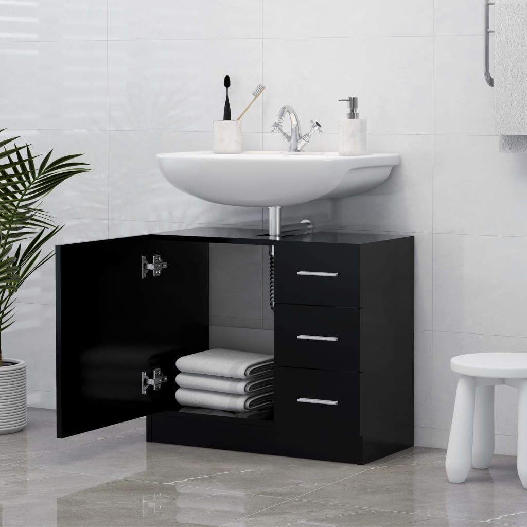 Washbasin Cabinet Black 63x30x54 cm Wood Material