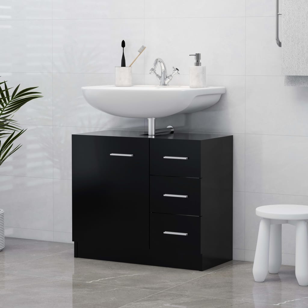 Washbasin Cabinet Black 63x30x54 cm Wood Material