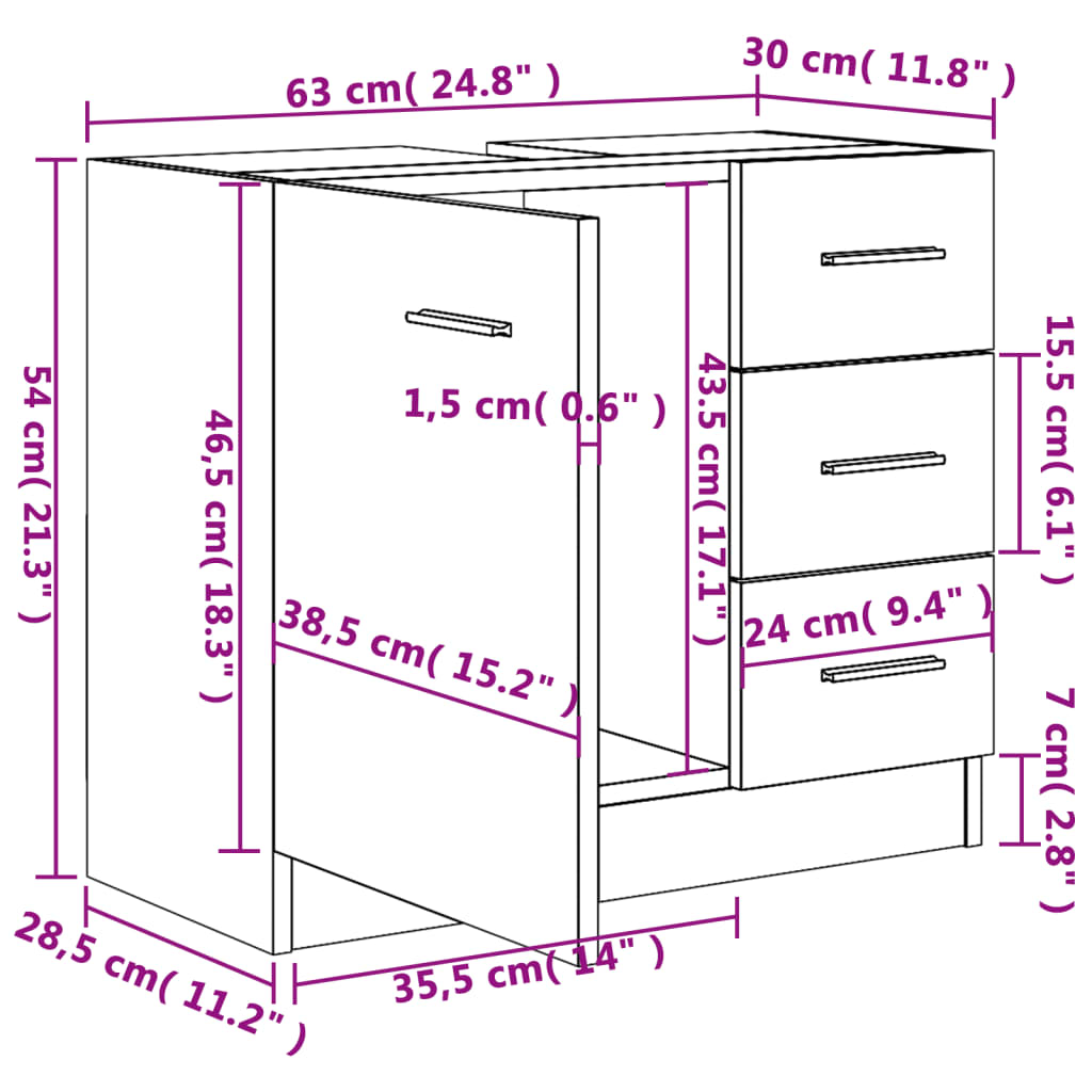 Waschbeckenunterschrank Sonoma-Eiche 63x30x54 cm Holzwerkstoff