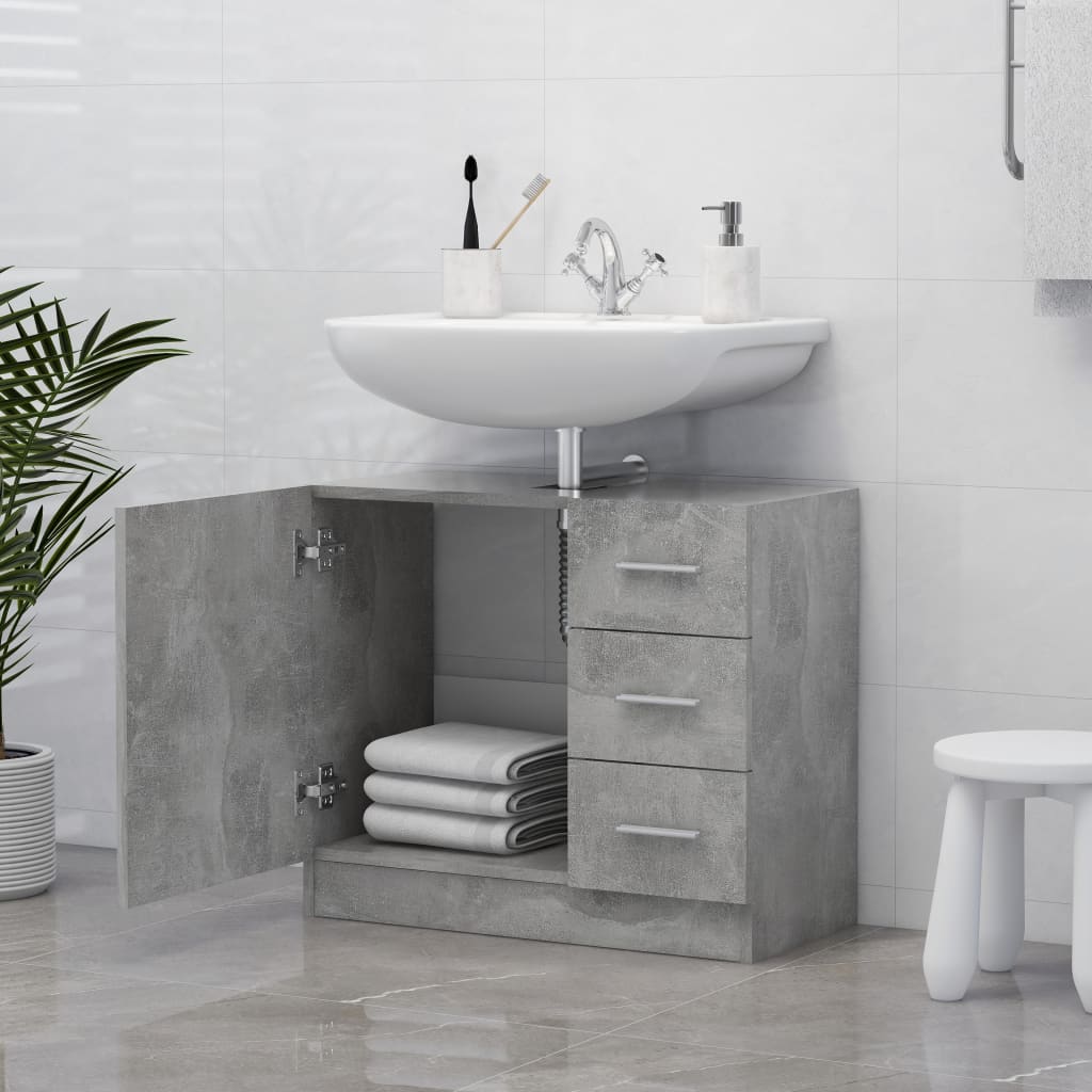 Washbasin base cabinet concrete grey 63x30x54 cm wood material