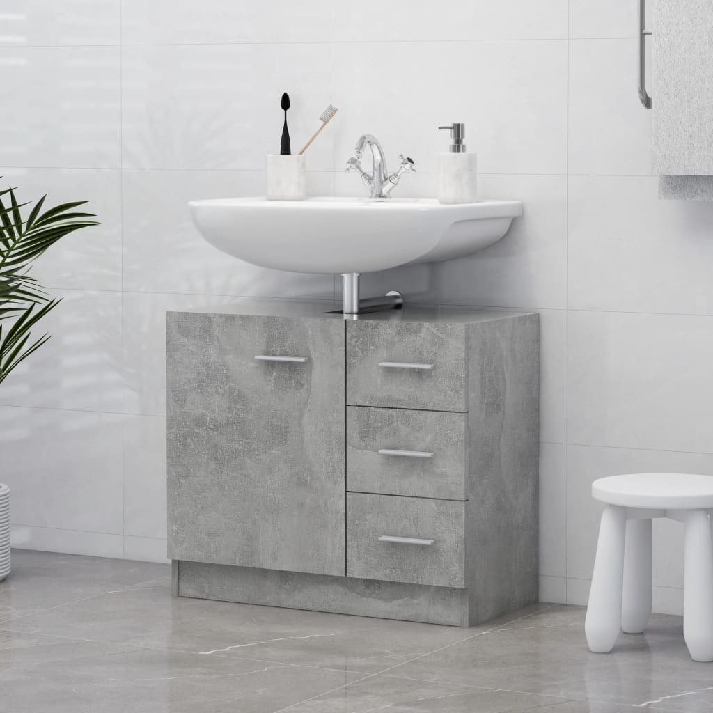 Washbasin base cabinet concrete grey 63x30x54 cm wood material