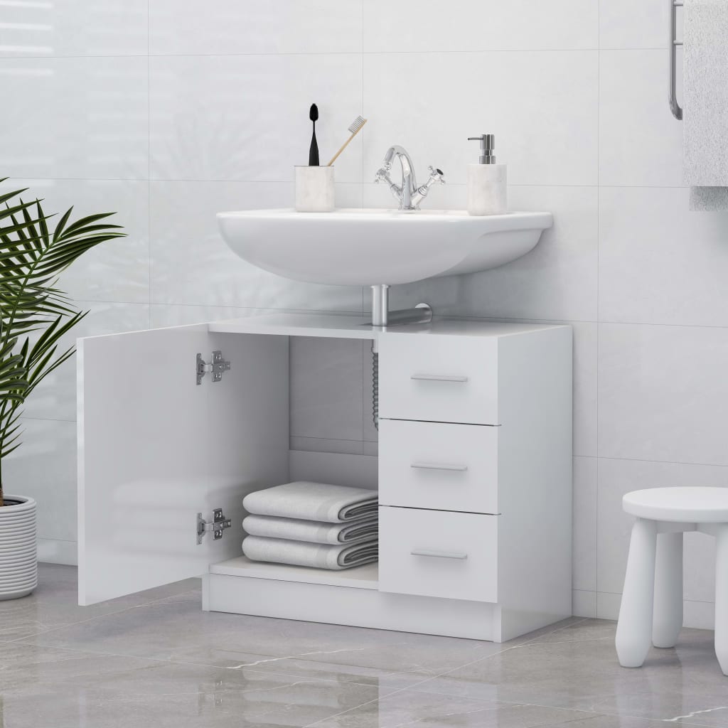 Washbasin base cabinet high-gloss white 63x30x54 cm chipboard