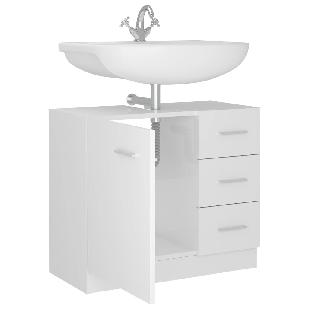 Washbasin base cabinet high-gloss white 63x30x54 cm chipboard