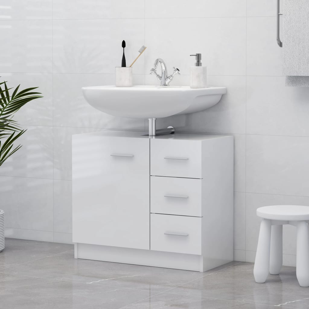 Washbasin base cabinet high-gloss white 63x30x54 cm chipboard