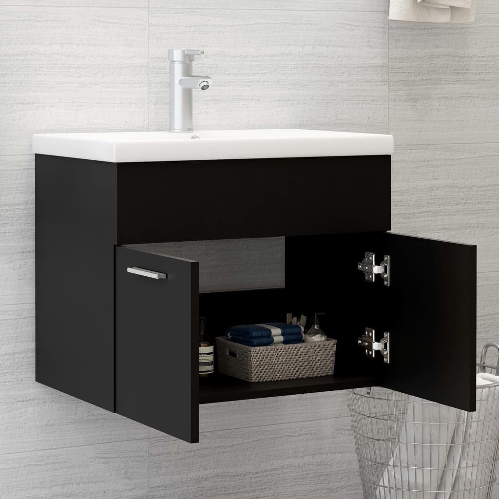 Washbasin Cabinet Black 60x38.5x46 cm Wood Material