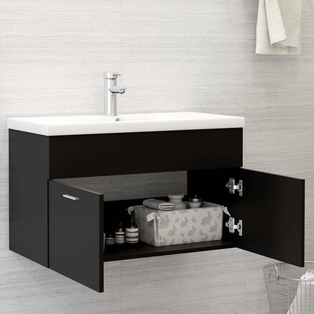 Washbasin Cabinet Black 80x38.5x46 cm Wood Material