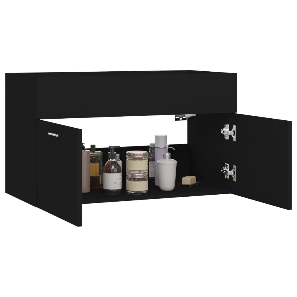 Washbasin Cabinet Black 80x38.5x46 cm Wood Material