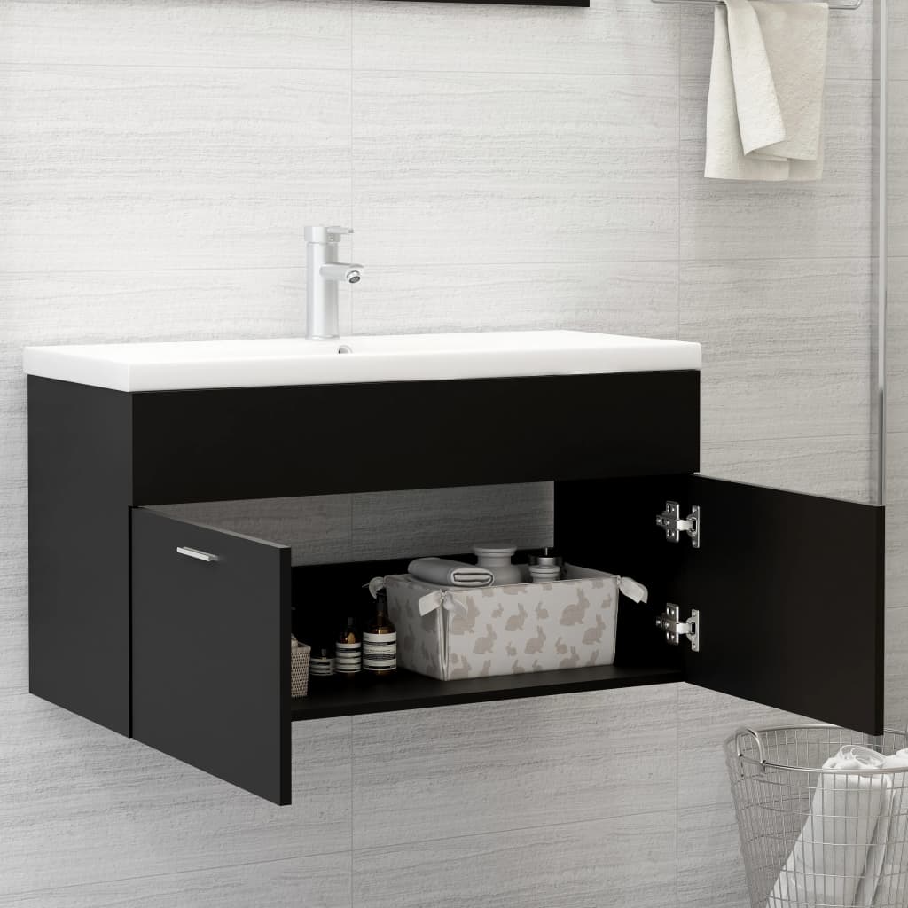 Washbasin Cabinet Black 90x38.5x46 cm Wood Material