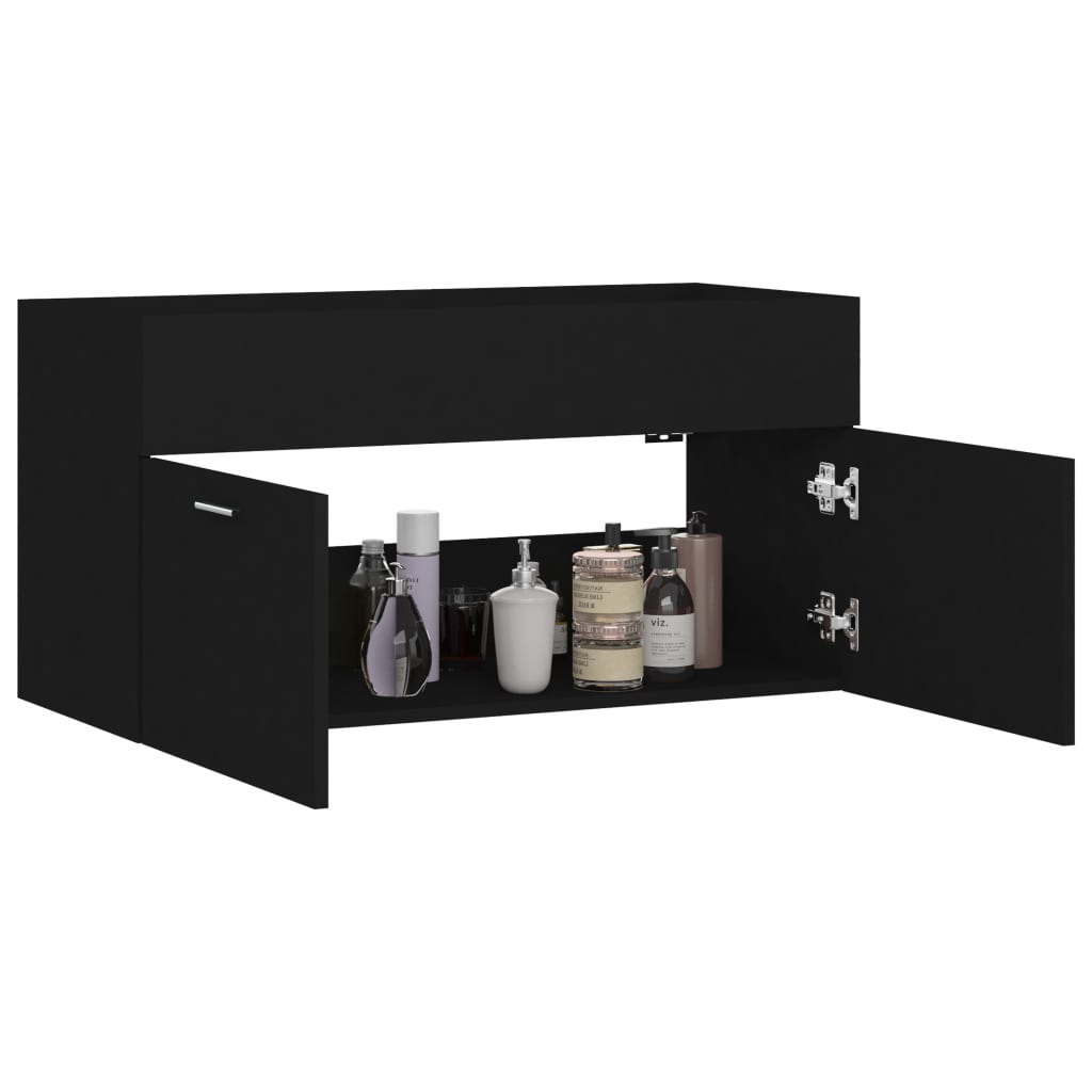 Washbasin Cabinet Black 90x38.5x46 cm Wood Material