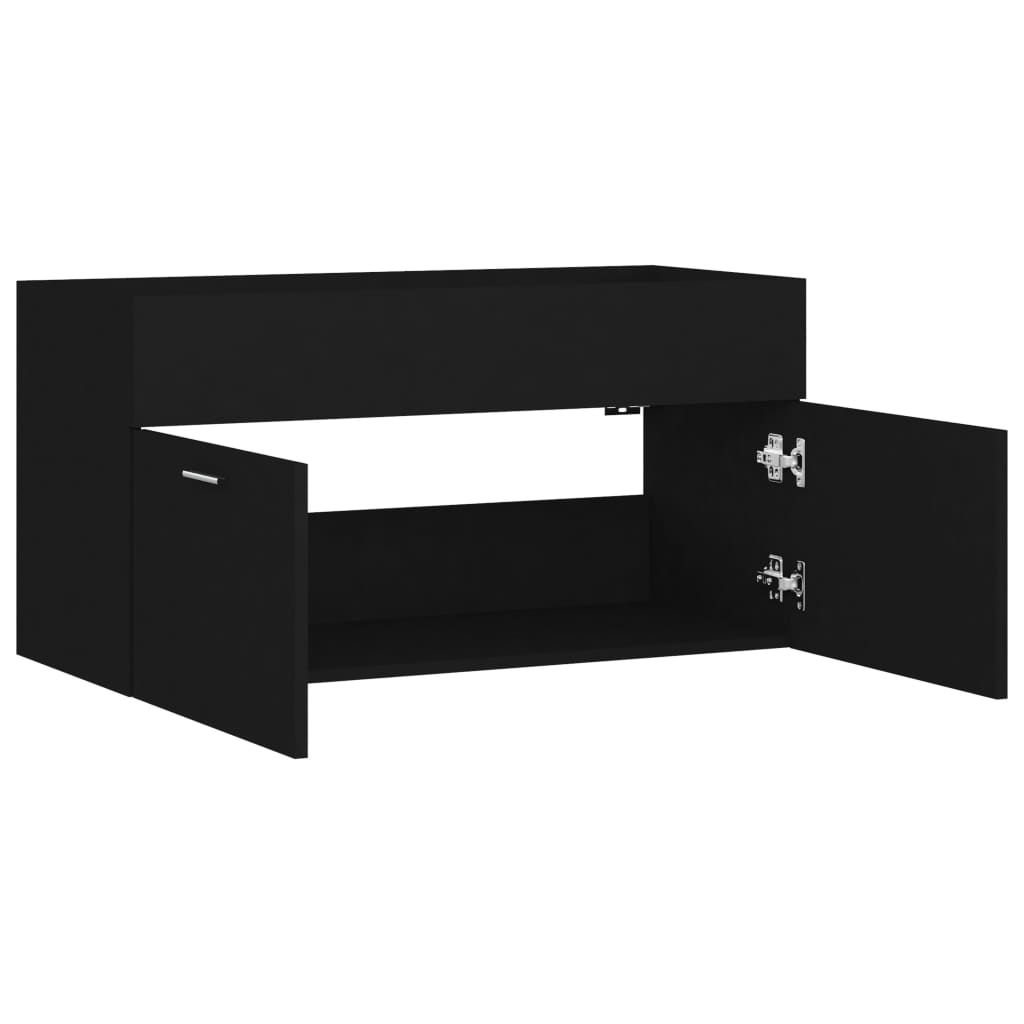 Washbasin Cabinet Black 90x38.5x46 cm Wood Material