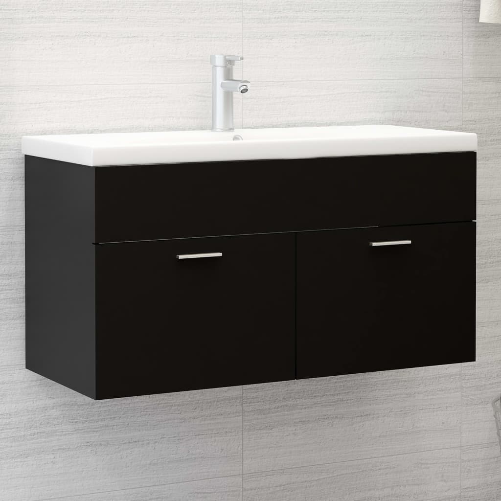 Washbasin Cabinet Black 90x38.5x46 cm Wood Material