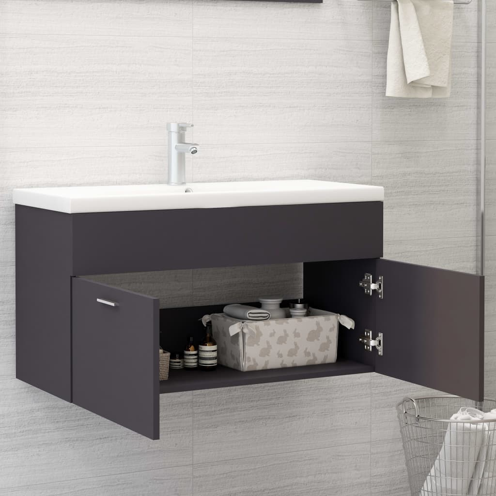 Washbasin Cabinet Grey 90x38.5x46 cm Wood Material