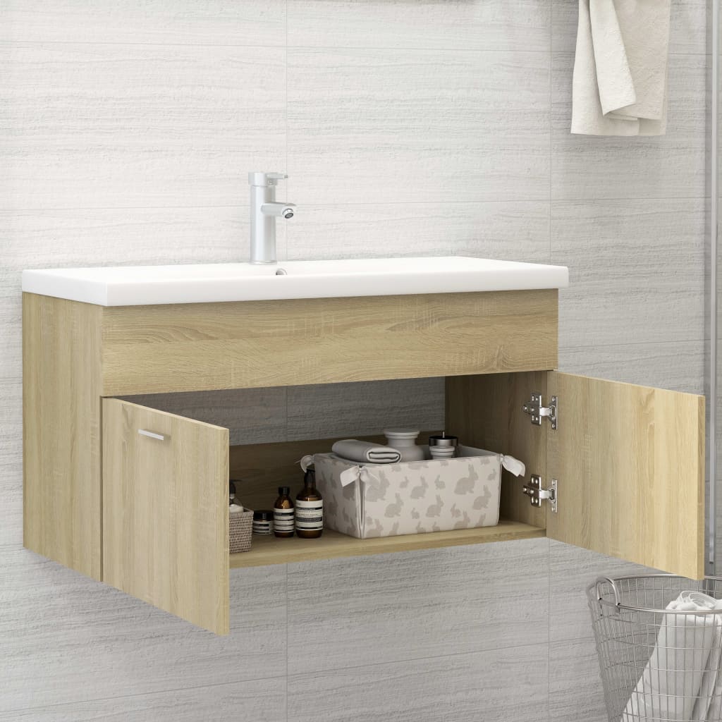 Washbasin base cabinet Sonoma oak 90x38.5x46cm wood material