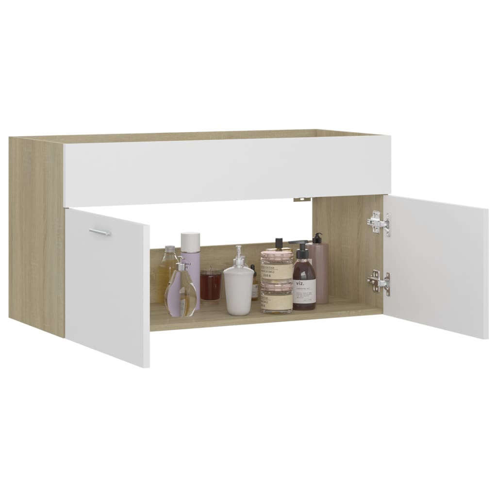 Washbasin Cabinet White Sonoma Oak 90x38.5x46 cm