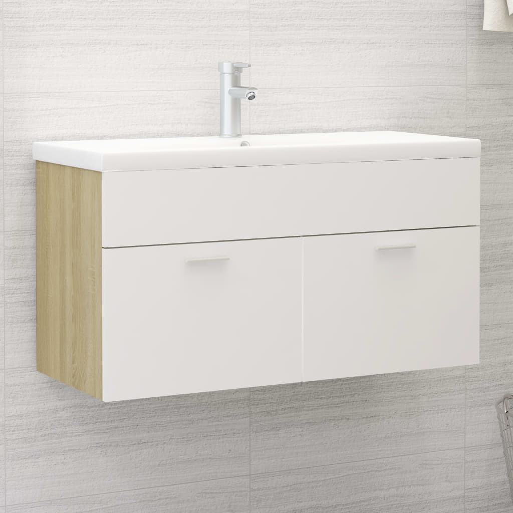 Washbasin Cabinet White Sonoma Oak 90x38.5x46 cm