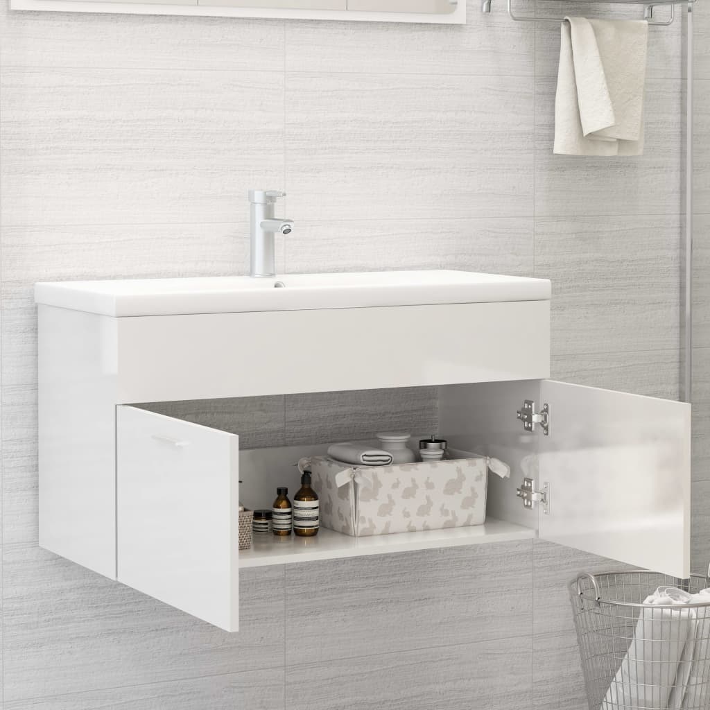 washbasin base cabinet high-gloss white 90x38.5x46cm