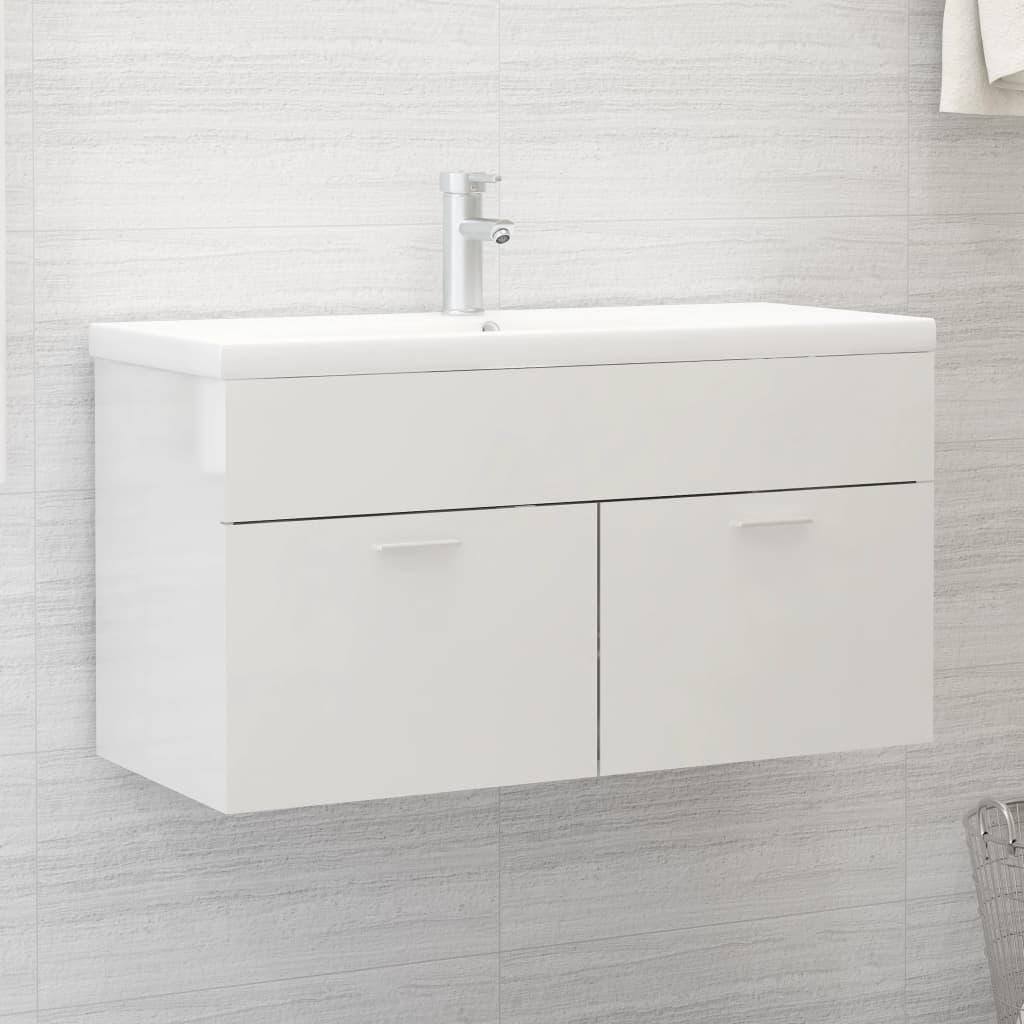 washbasin base cabinet high-gloss white 90x38.5x46cm