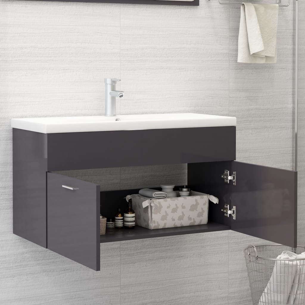 washbasin base cabinet high-gloss gray 90x38.5x46cm