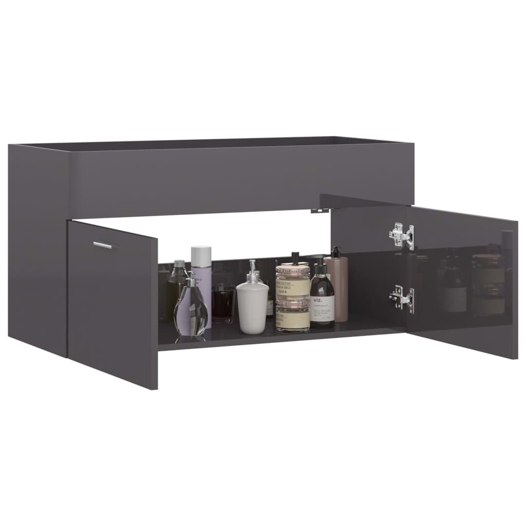 washbasin base cabinet high-gloss gray 90x38.5x46cm