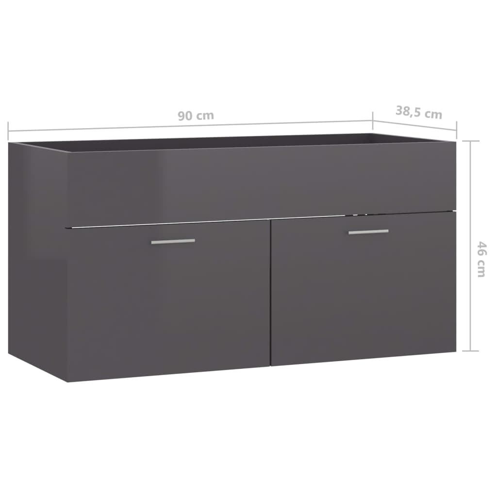 washbasin base cabinet high-gloss gray 90x38.5x46cm