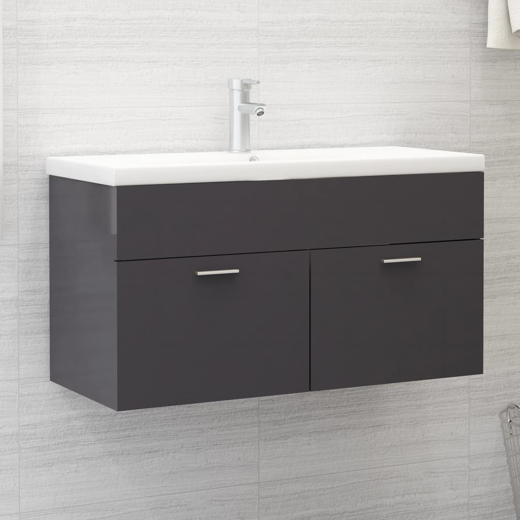 washbasin base cabinet high-gloss gray 90x38.5x46cm